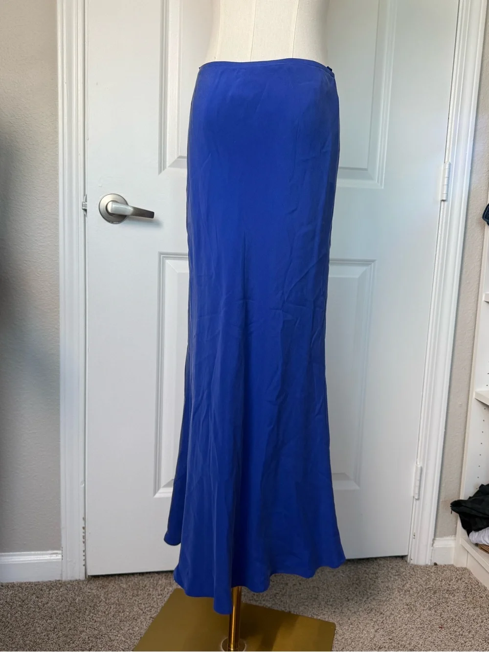 Vintage Lauren Ralph Lauren 100% Silk Maxi Skirt Royal Cobalt Blue Lined 6